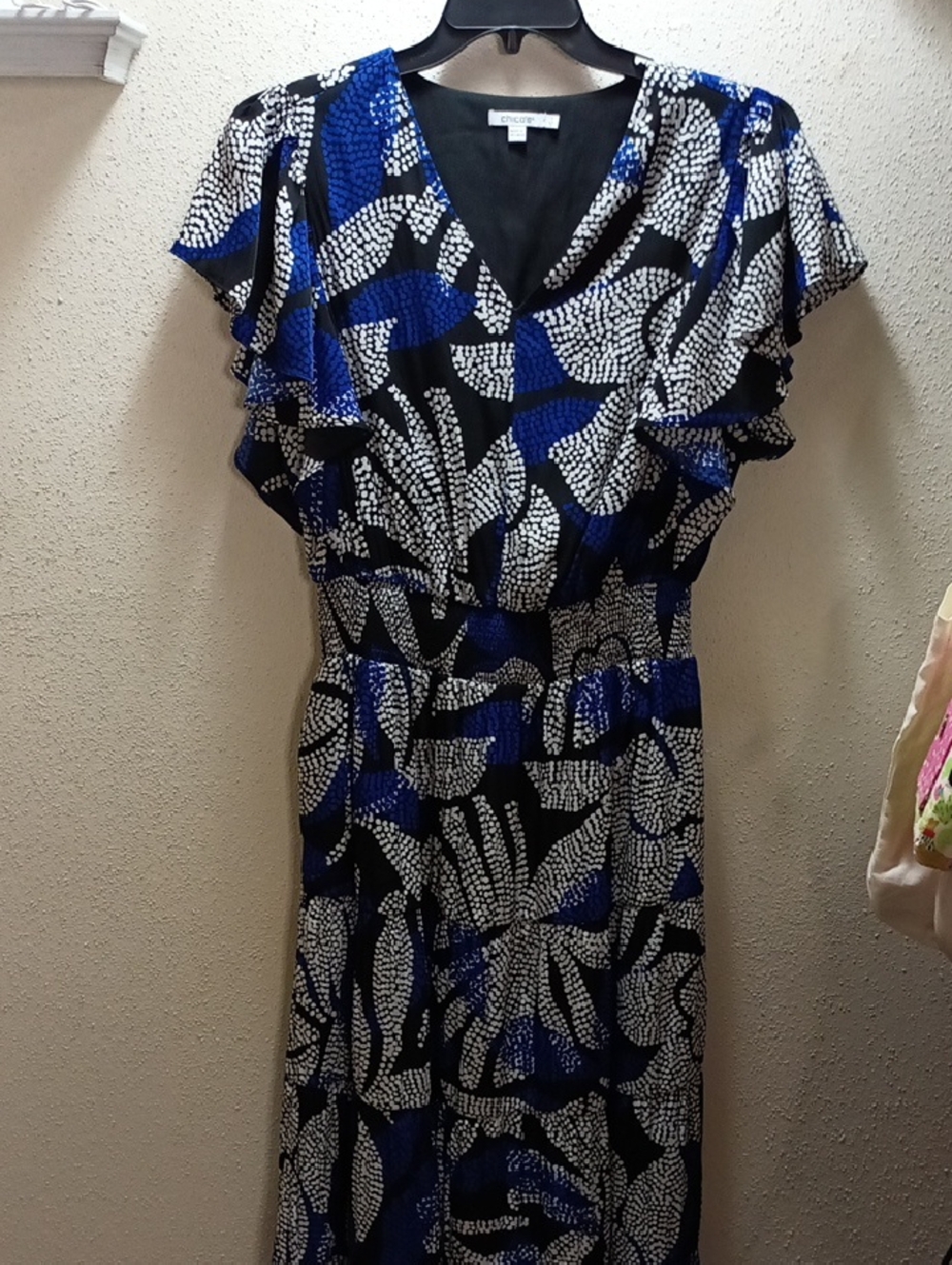 Chicos 1 Blue & Black Tierd Maxi Dress W/ Pockets. Size Med 8-10. P2P -21. L-52